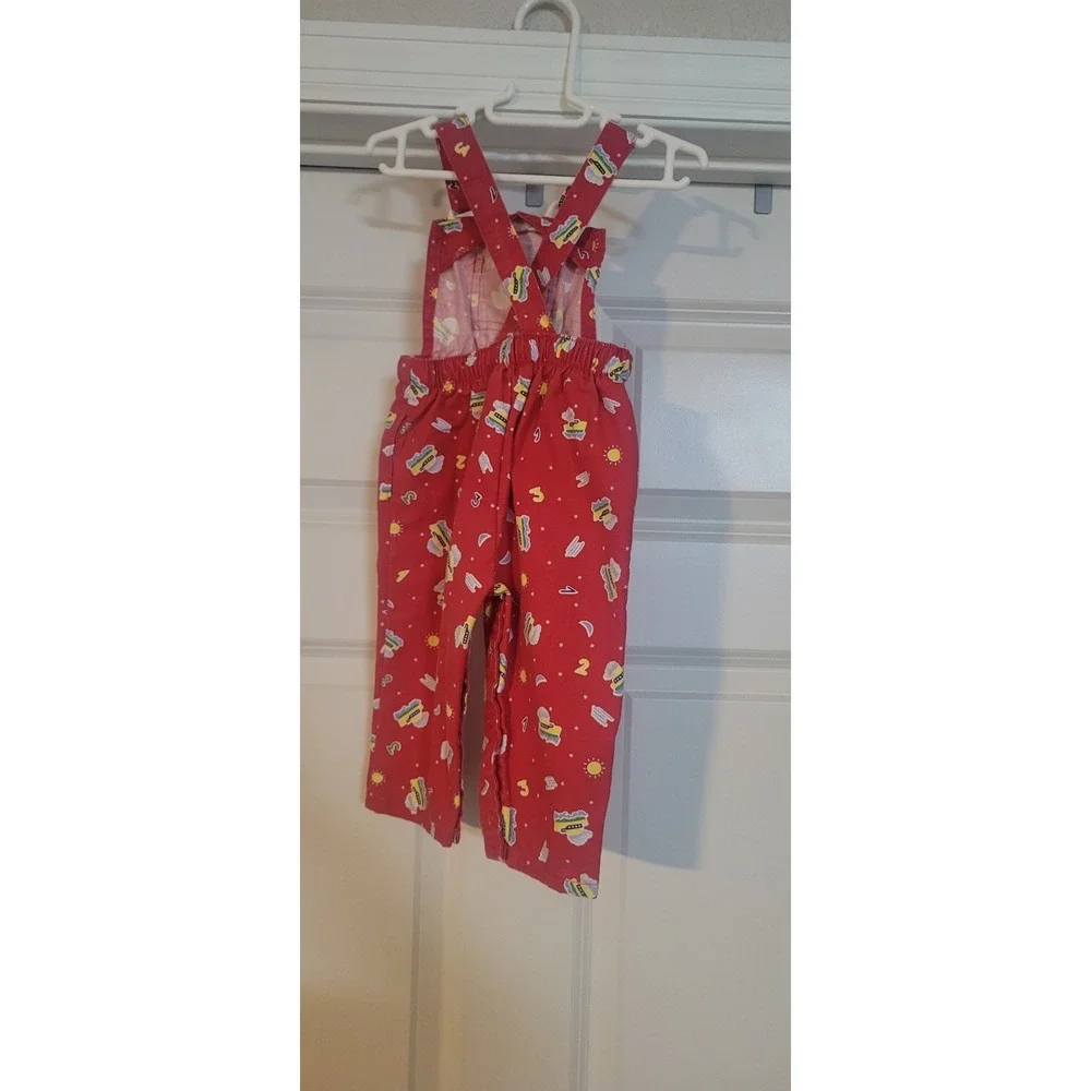 OshKosh B'gosh Vintage Red Bib Overalls Boat Numbers Print 6-9m